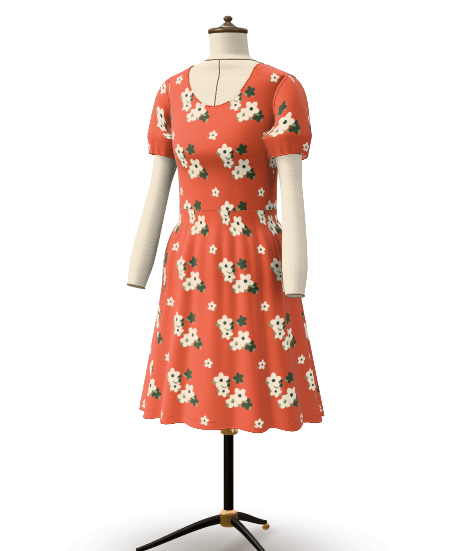 Vestido acinturado com saia rodada